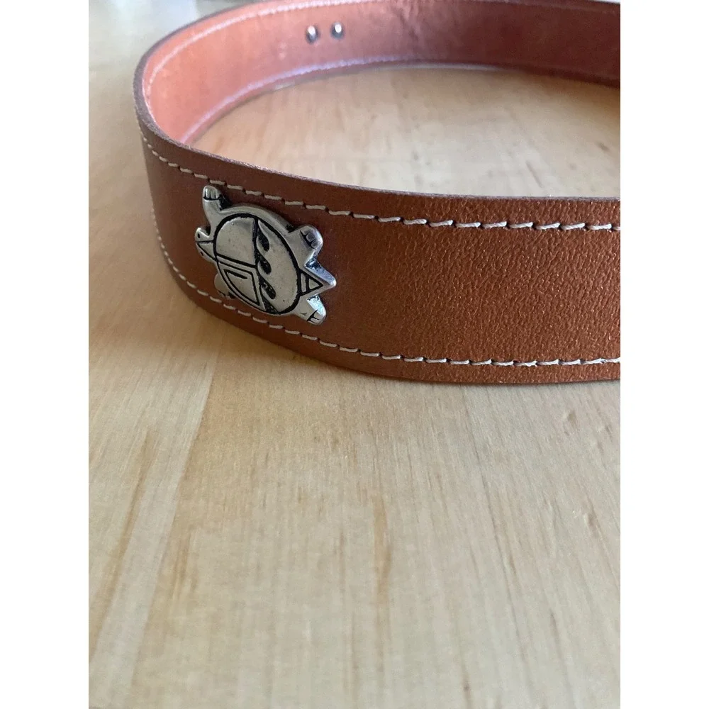 Tan Leather Southwestern Concho Belt Silver Tone Buffalo Thunderbird Sun Size 34
